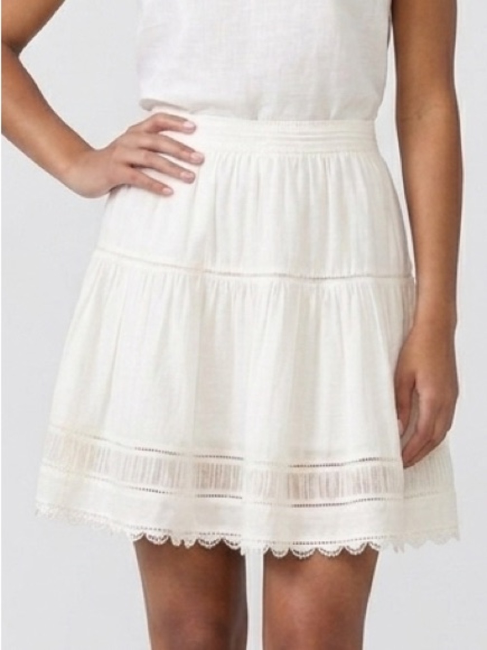 Ulla Johnson Ayla Cowrie White Scalloped Lace Tiered Cotton Mini Skirt Size 8